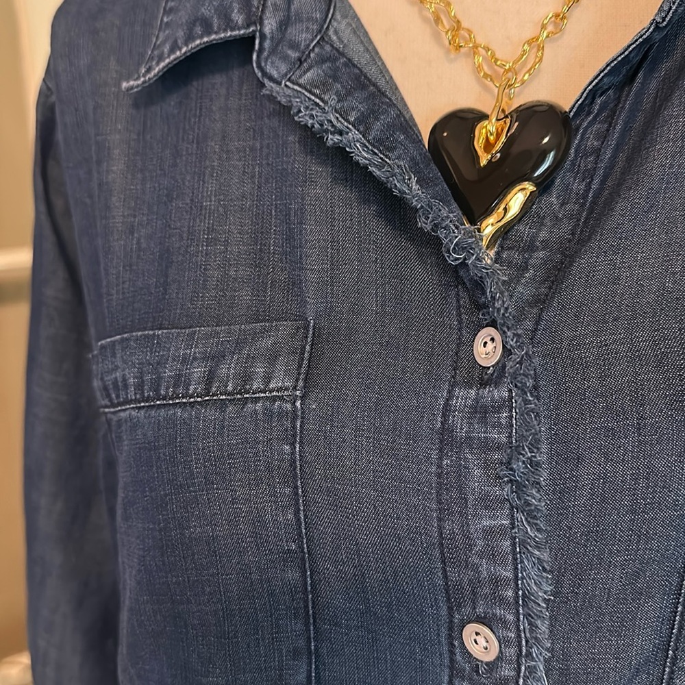 NWT! Chico’s Tencel Frayed Hem Shirtdress - Picture 7 of 13